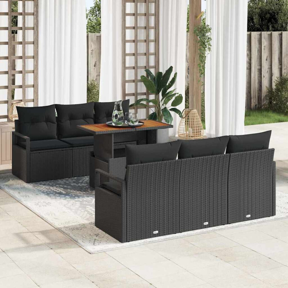 vidaXL Tuin Sofa Set met kussen 7 pcs Zwart afbeelding 1