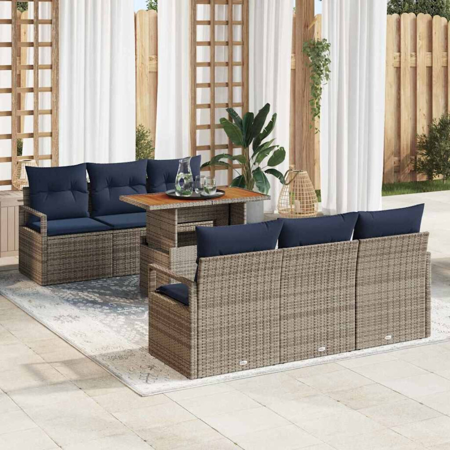 vidaXL Tuin Sofa Set met kussen 7 pcs grijs en marineblauw afbeelding 1