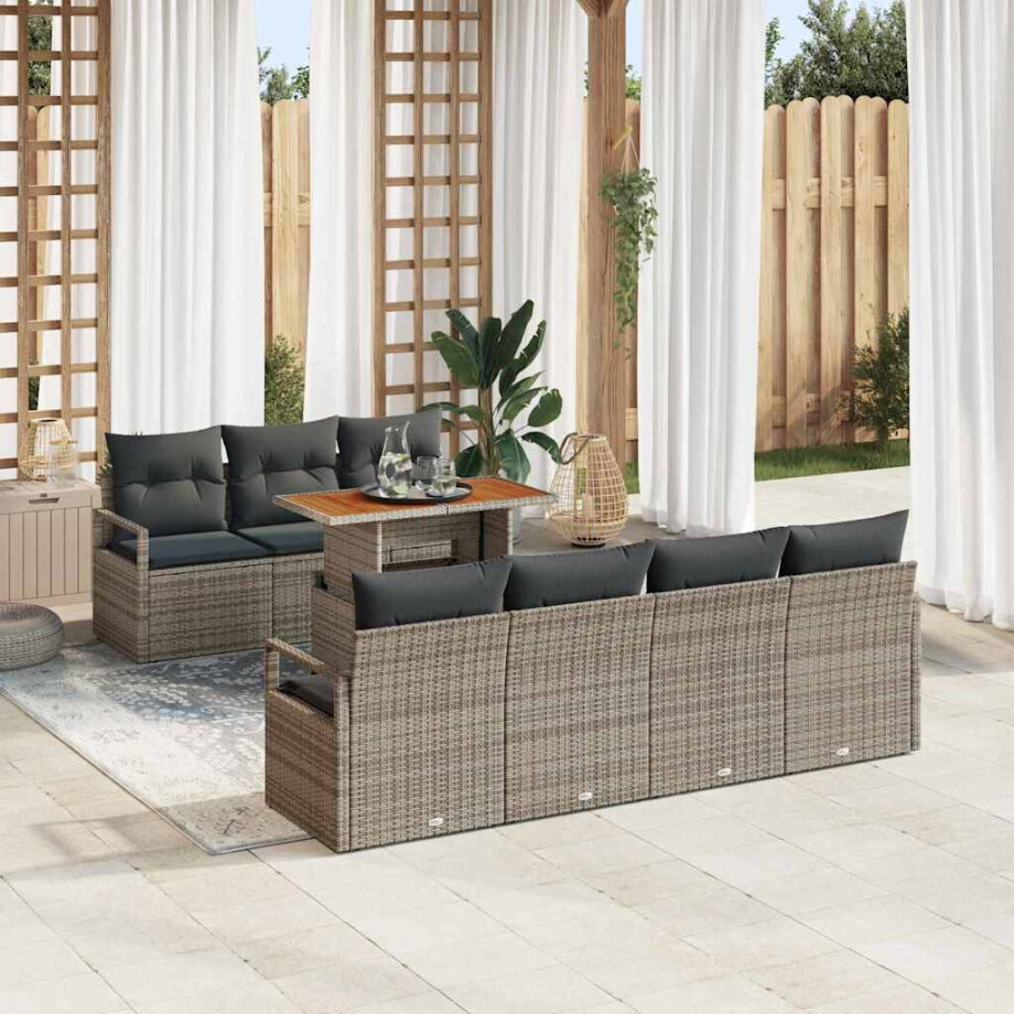 vidaXL Tuin Sofa Set met kussen met kussen 8 pcs Grijs en Bruin afbeelding 1