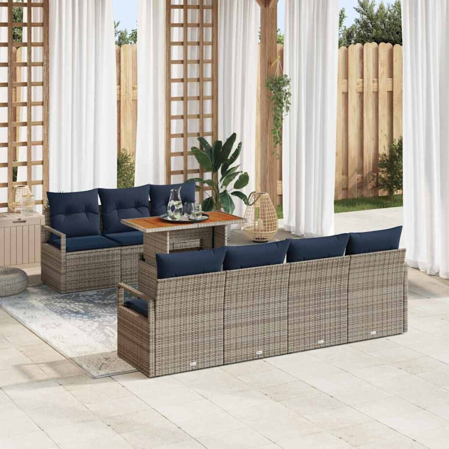 vidaXL Tuin Sofa Set met kussen met kussen 8 pcs Grijs en Blauw afbeelding 1