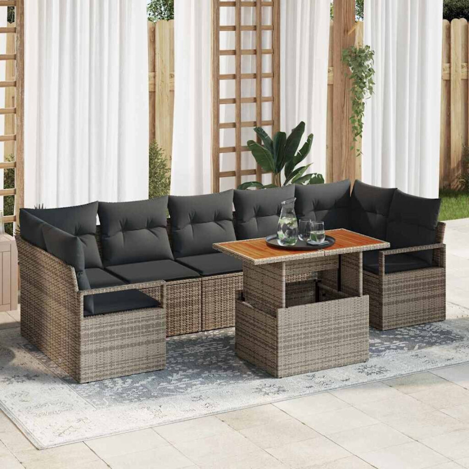 vidaXL Tuin Sofa Set met kussen met kussen 8 pcs Grijs en Bruin afbeelding 1