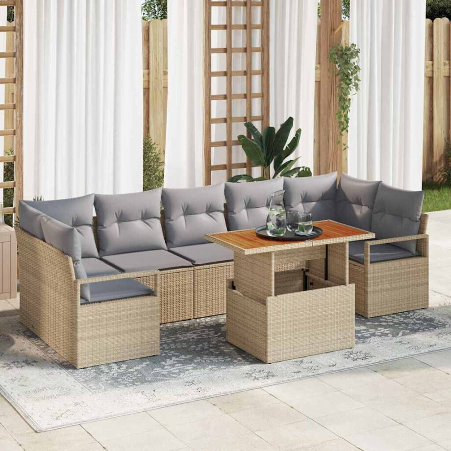 vidaXL Tuin Sofa Set met kussen met kussen 8 pcs Beige en Grijs afbeelding 1