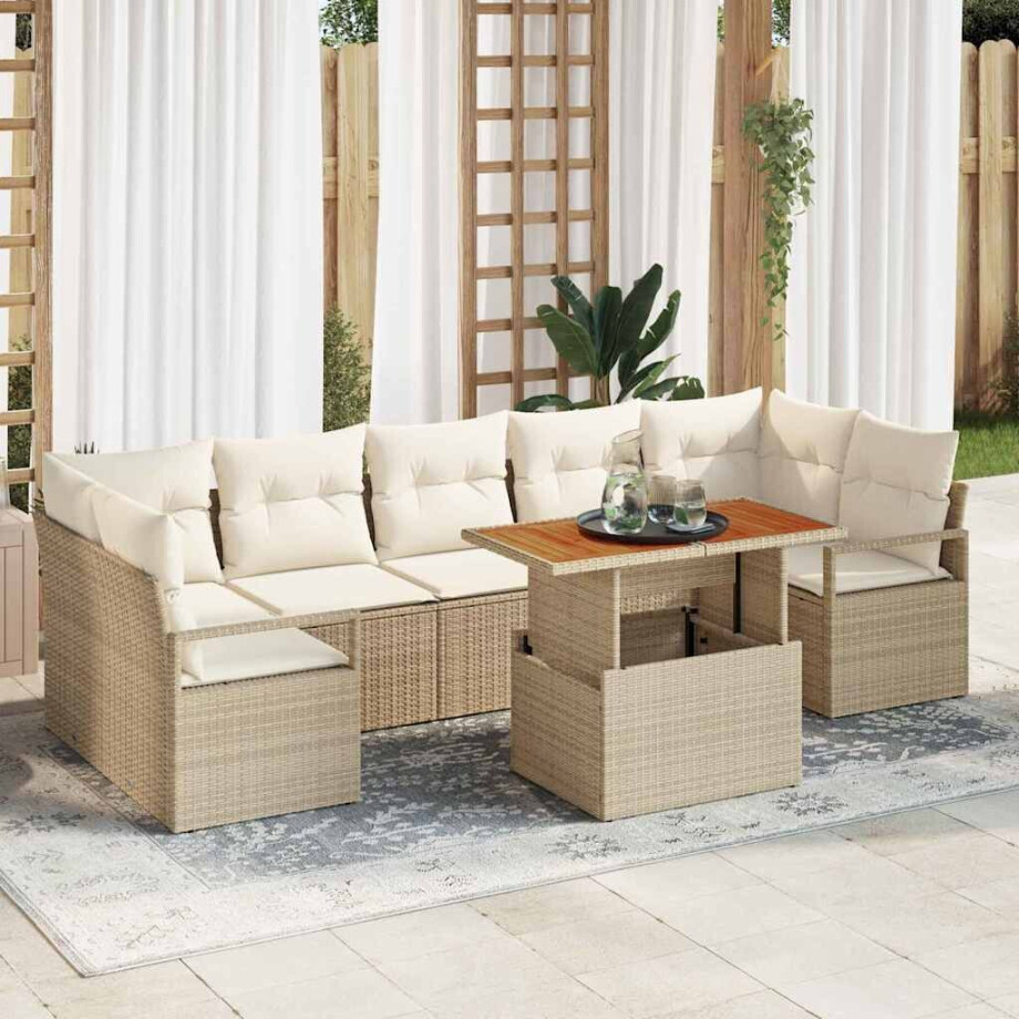 vidaXL Tuin Sofa Set met kussen met kussen 8 pcs Beige en Crème afbeelding 1