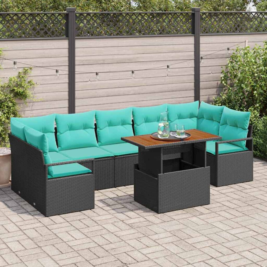 vidaXL Tuin Sofa Set met kussen 8 pcs Zwart en Blauwgroen afbeelding 1