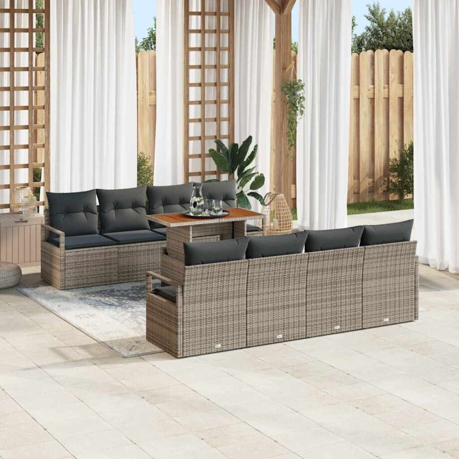 vidaXL Tuin Sofa Set met kussen met kussen 9 pcs Grijs en Bruin afbeelding 1