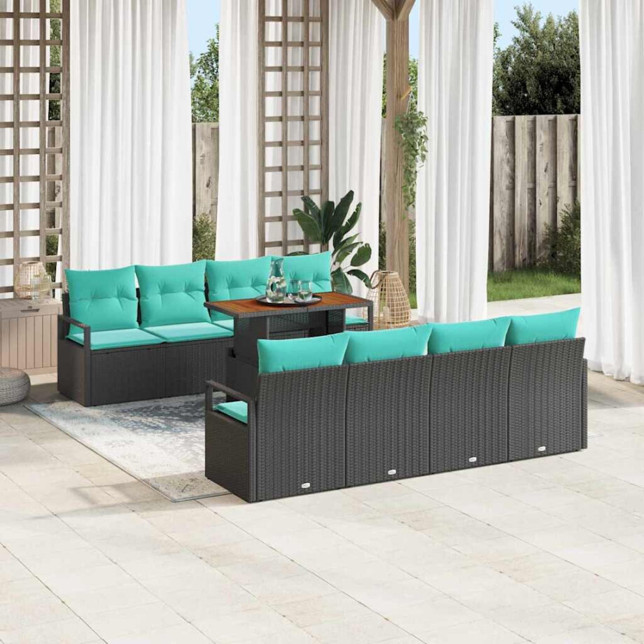 vidaXL Tuin Sofa Set met kussen 9 pcs Zwart en Blauwgroen afbeelding 1