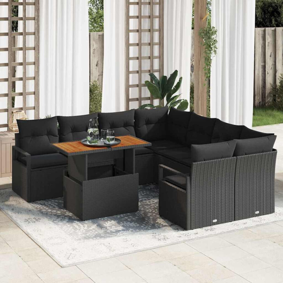 vidaXL Tuin Eetset met kussen 9 pcs Zwart en Bruin vidaXL Tuin Eetset met kussen 9 pcs Zwart en Bruin afbeelding 1