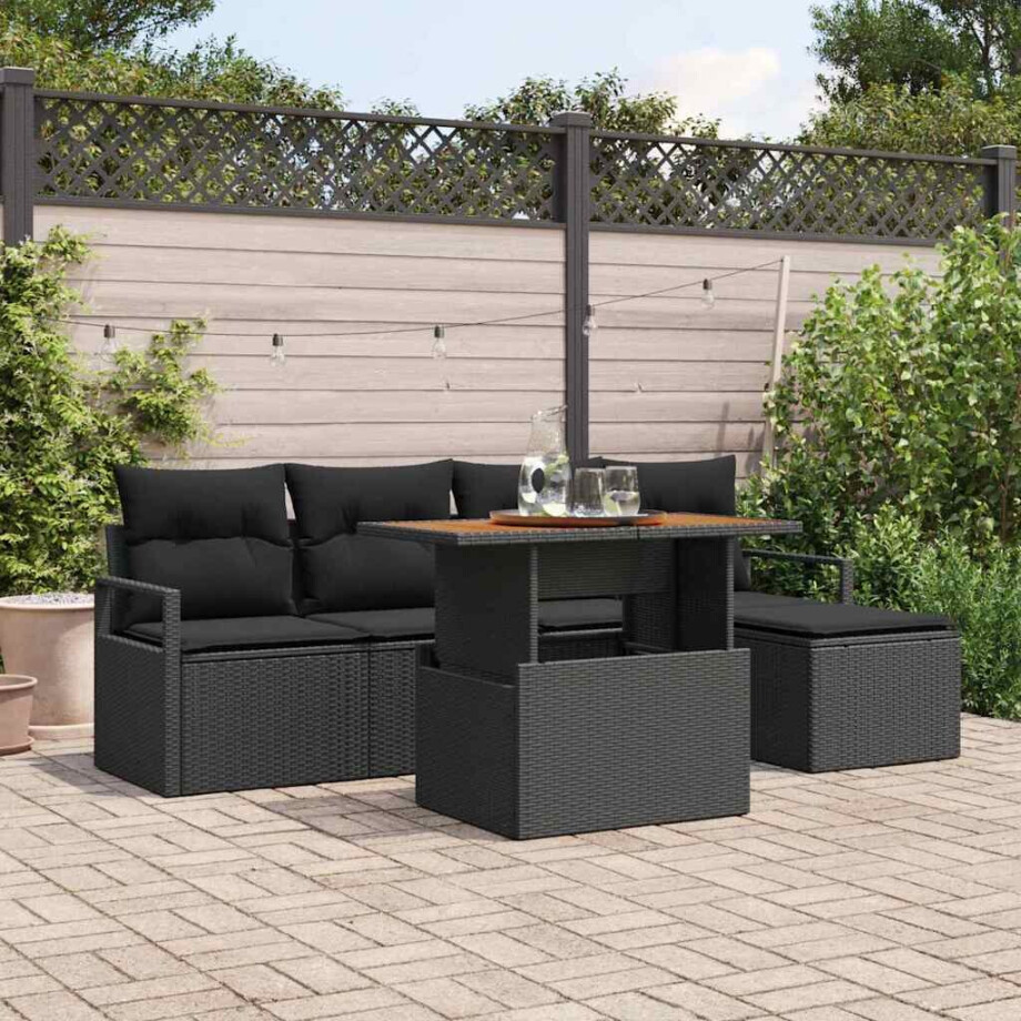 vidaXL Tuin Eetset met kussen 6 pcs Zwart en Bruin afbeelding 1