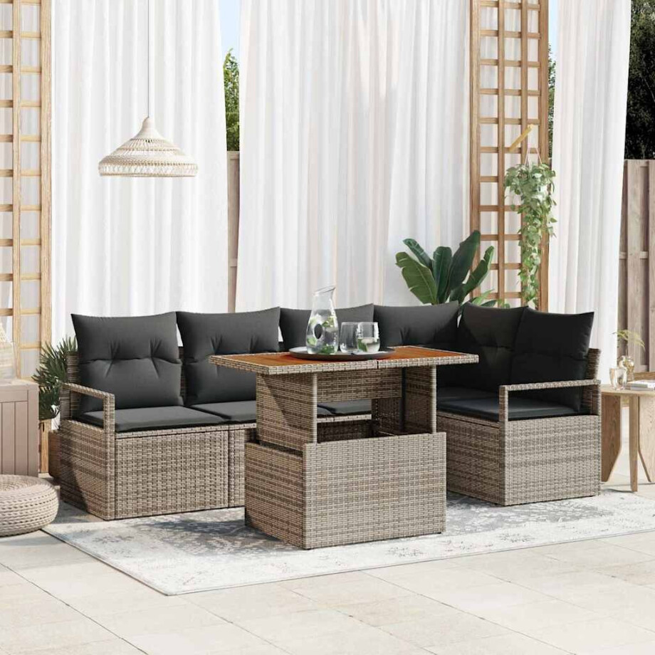 vidaXL Tuin Eetset met kussen 6 pcs Grijs en Bruin afbeelding 1