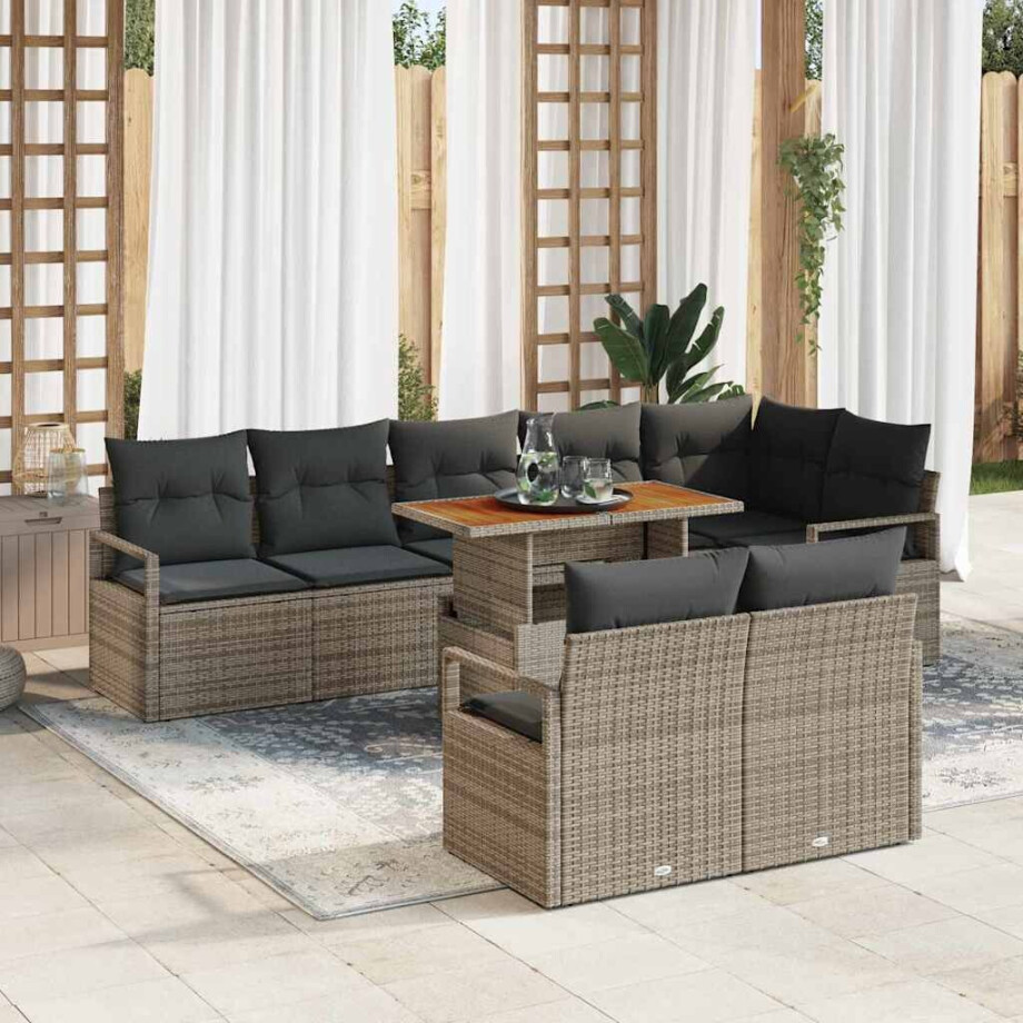 vidaXL Tuin Sofa Set met kussen met kussen 9 pcs Grijs en Bruin afbeelding 1