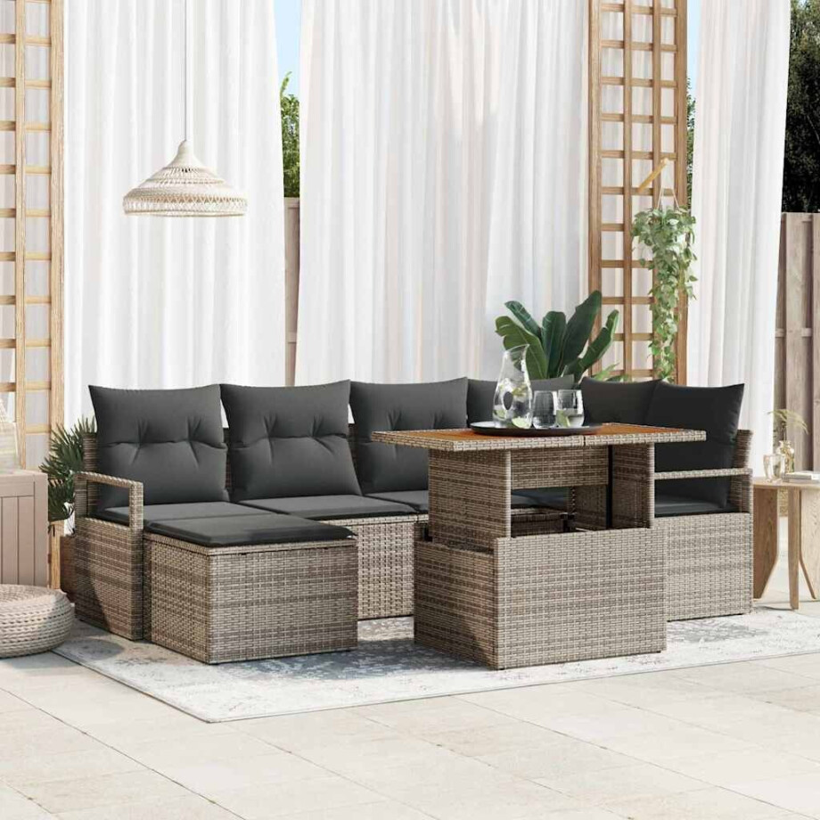 vidaXL Tuin Eetset met kussen 7 pcs Grijs en Bruin afbeelding 1