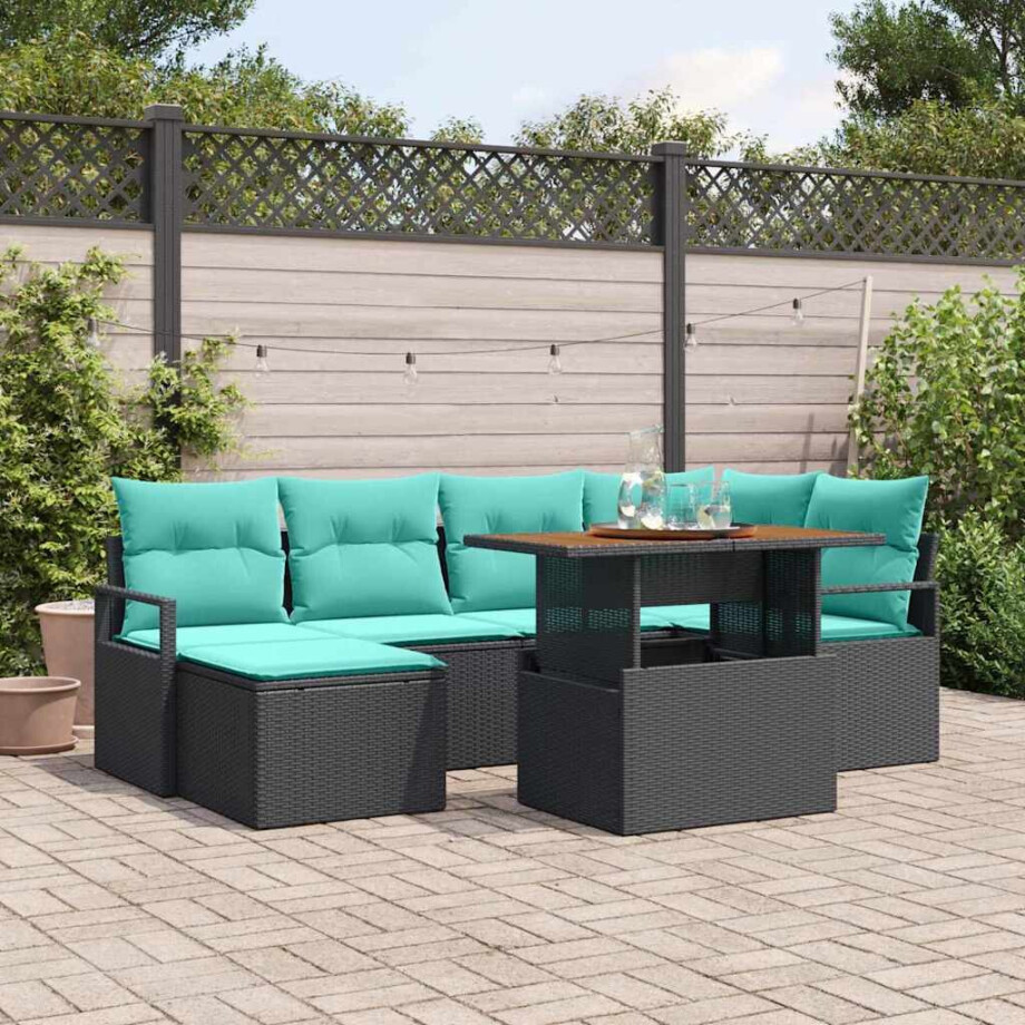 vidaXL Tuin Eetset met kussen 7 pcs Zwart en Blauwgroen afbeelding 1