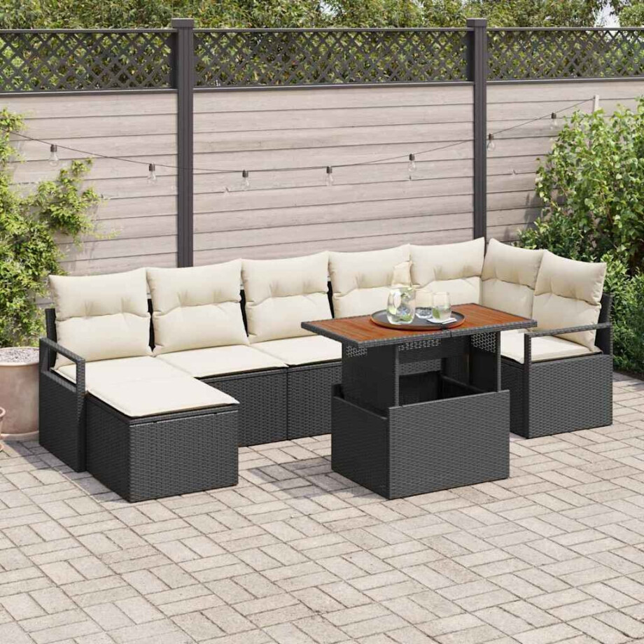 vidaXL Tuin Eetset met kussen 8 pcs Zwart en Crème afbeelding 1