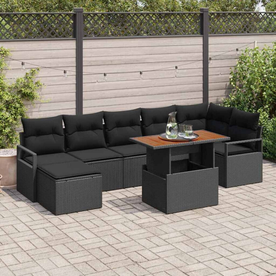 vidaXL Tuin Eetset met kussen 8 pcs Zwart en Bruin afbeelding 1