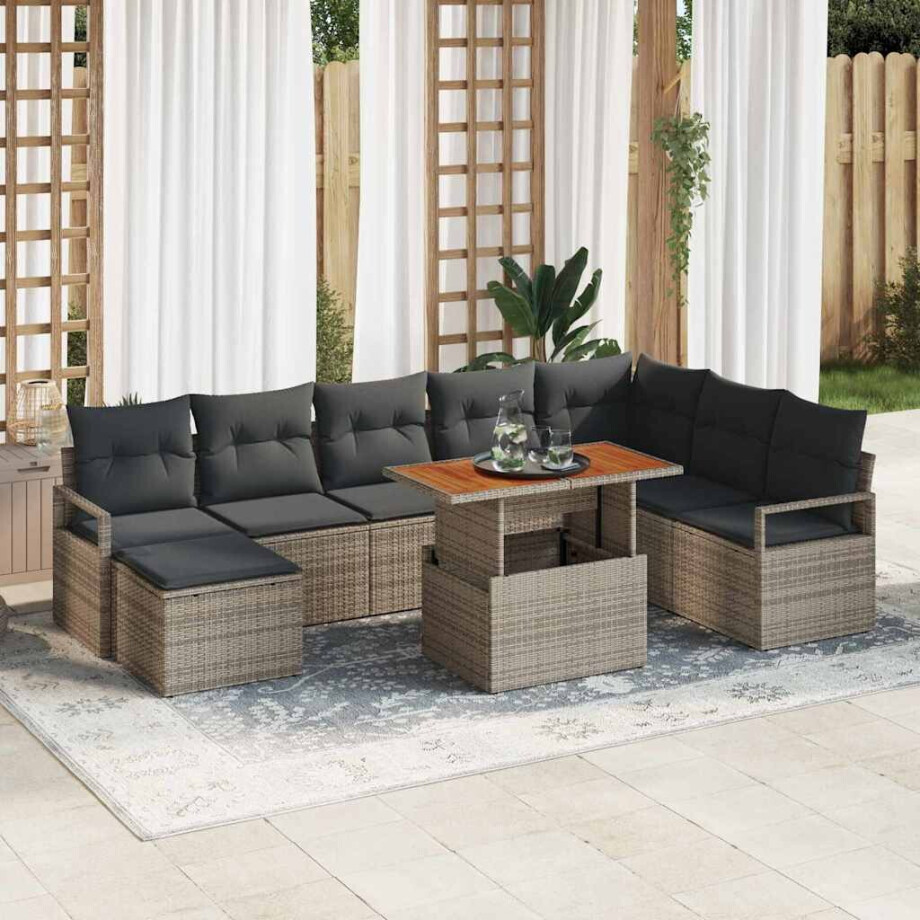 vidaXL Tuin Sofa Set met kussen 9 pcs Grijs en Bruin afbeelding 1