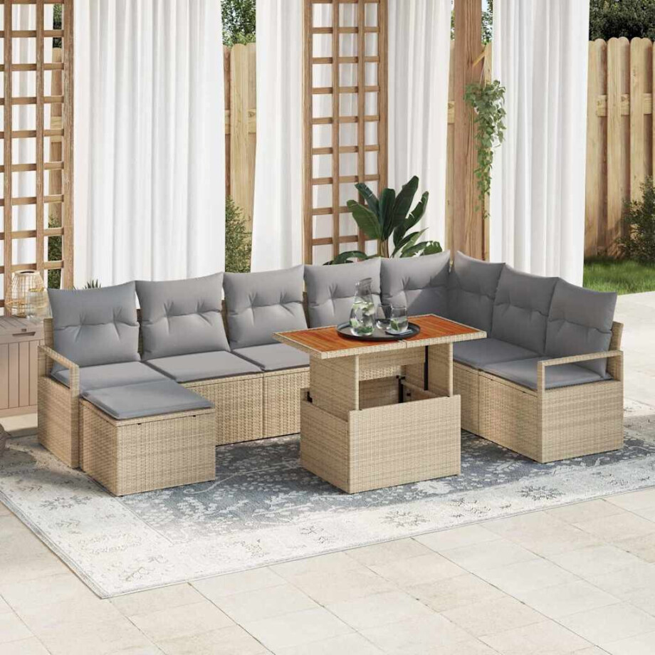 vidaXL Tuin Sofa Set met kussen 9 pcs Beige en Grijs afbeelding 1