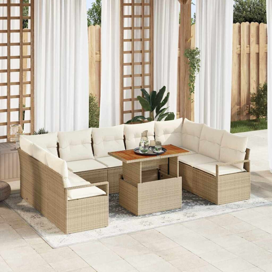 vidaXL Tuin Sofa Set met kussen met kussen 10 pcs Beige en Crème afbeelding 1