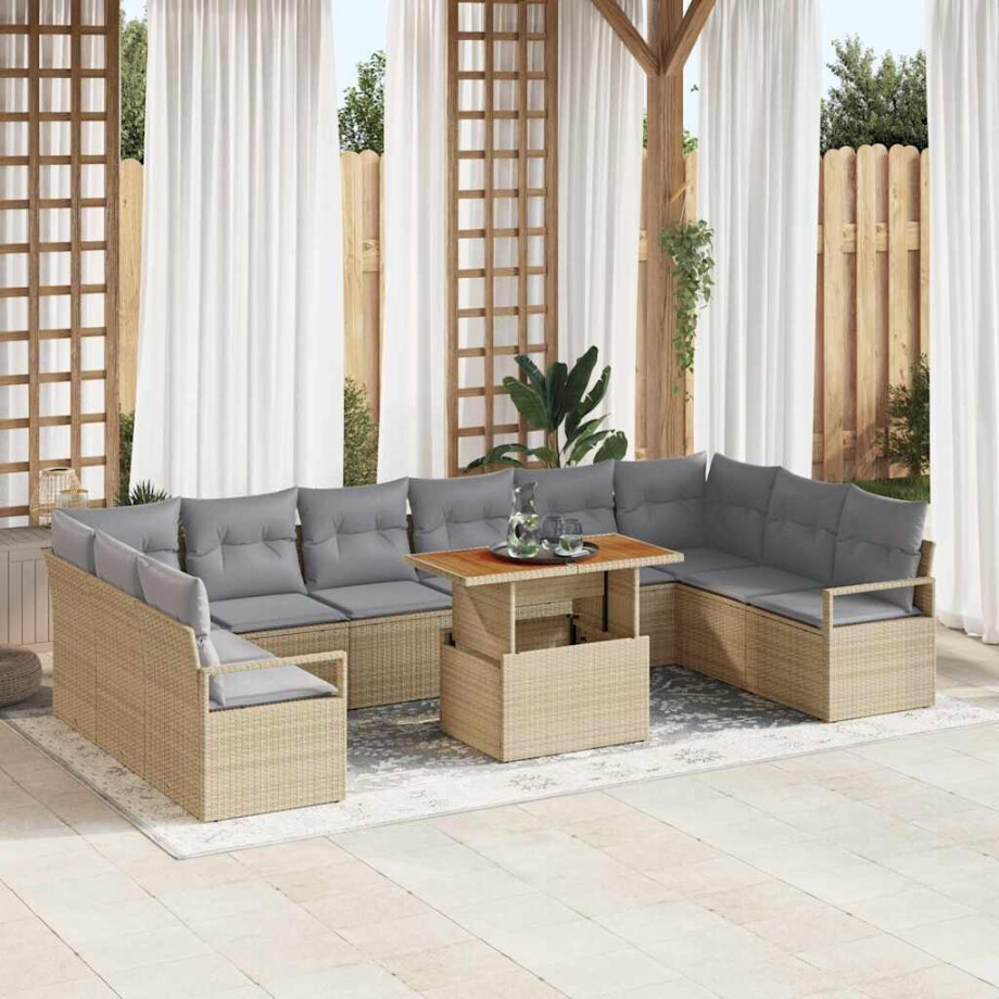 vidaXL Tuin Sofa Set met kussen 11 pcs Beige en Grijs afbeelding 1