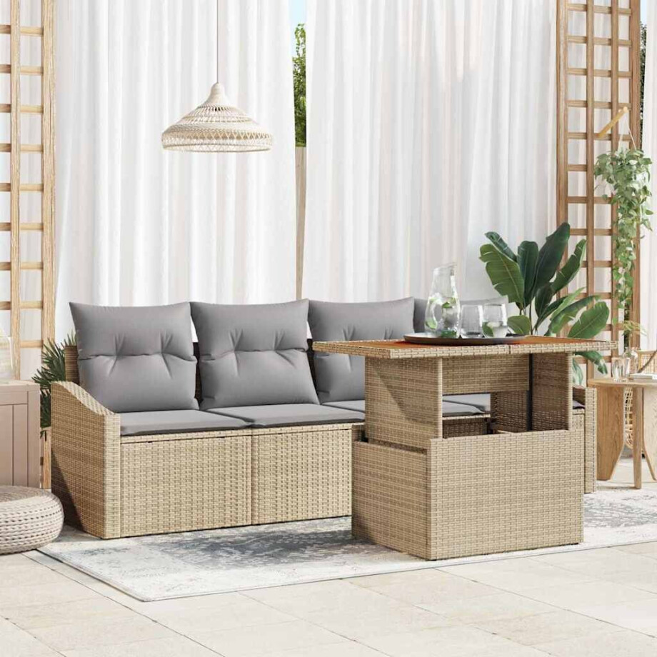 vidaXL Tuin Sofa Set met kussen 5 pcs Beige Poly riet afbeelding 1