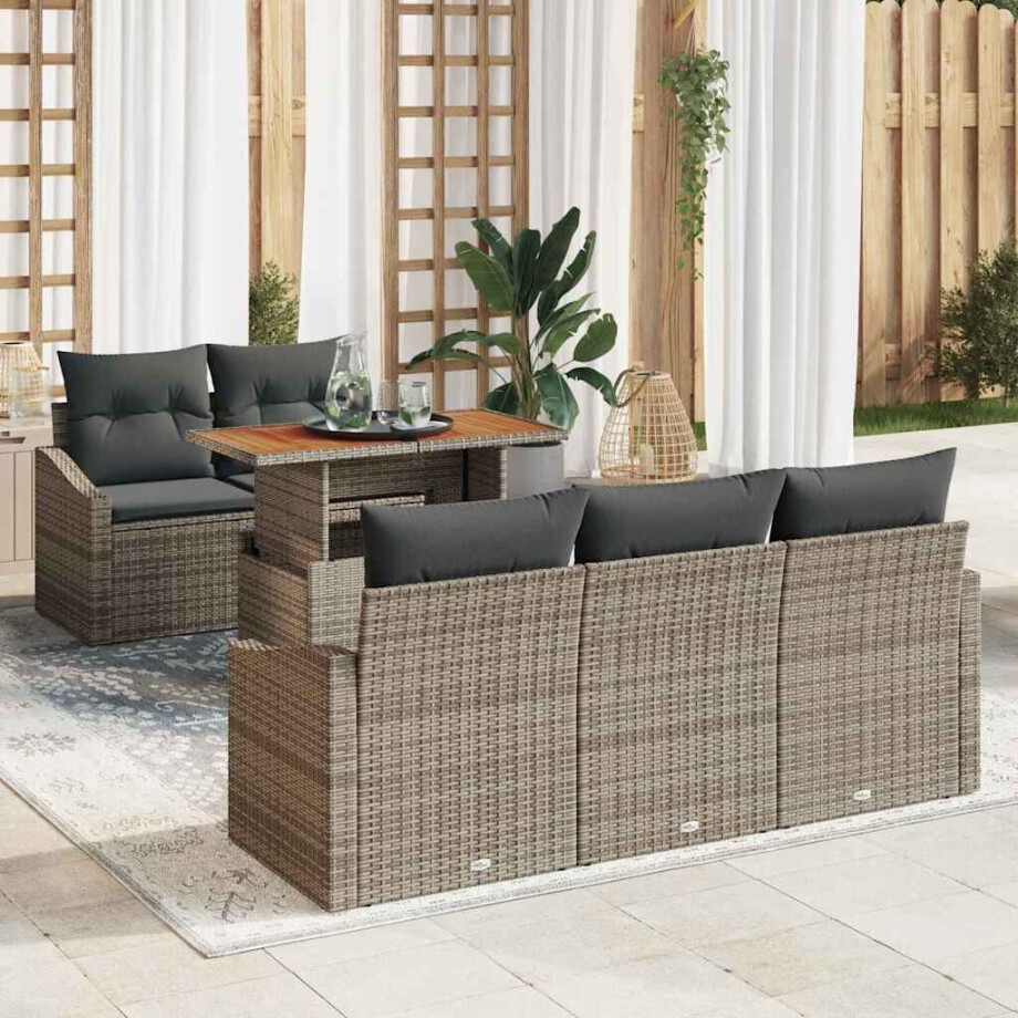 vidaXL Tuin Eetset met kussen 6 pcs Grijs en Bruin afbeelding 1