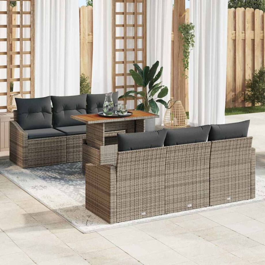 vidaXL Tuin Sofa Set met kussen met kussen 7 pcs Grijs en Bruin afbeelding 1
