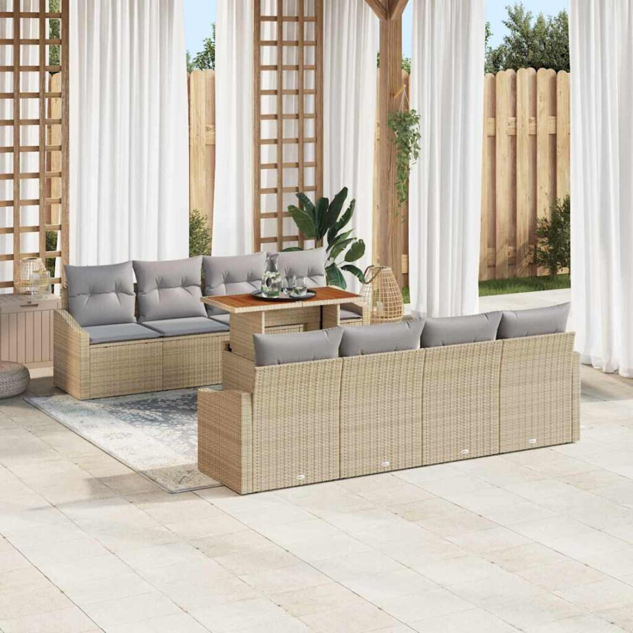 vidaXL Tuin Eetset met kussen 9 pcs Beige en Grijs vidaXL Tuin Eetset met kussen 9 pcs Beige en Grijs afbeelding 1