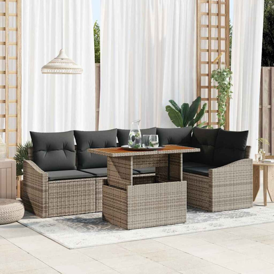 vidaXL Tuin Eetset met kussen 6 pcs Grijs en Bruin afbeelding 1