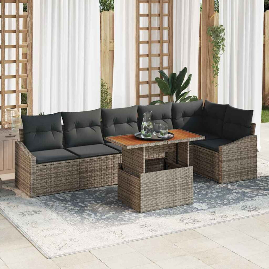 vidaXL Tuin Eetset met kussen 7 pcs Grijs en Bruin afbeelding 1