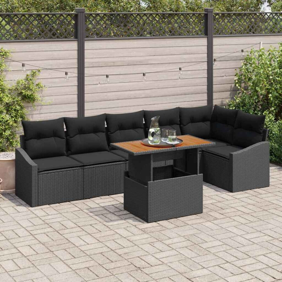 vidaXL Tuin Eetset met kussen 7 pcs Zwart en Bruin afbeelding 1