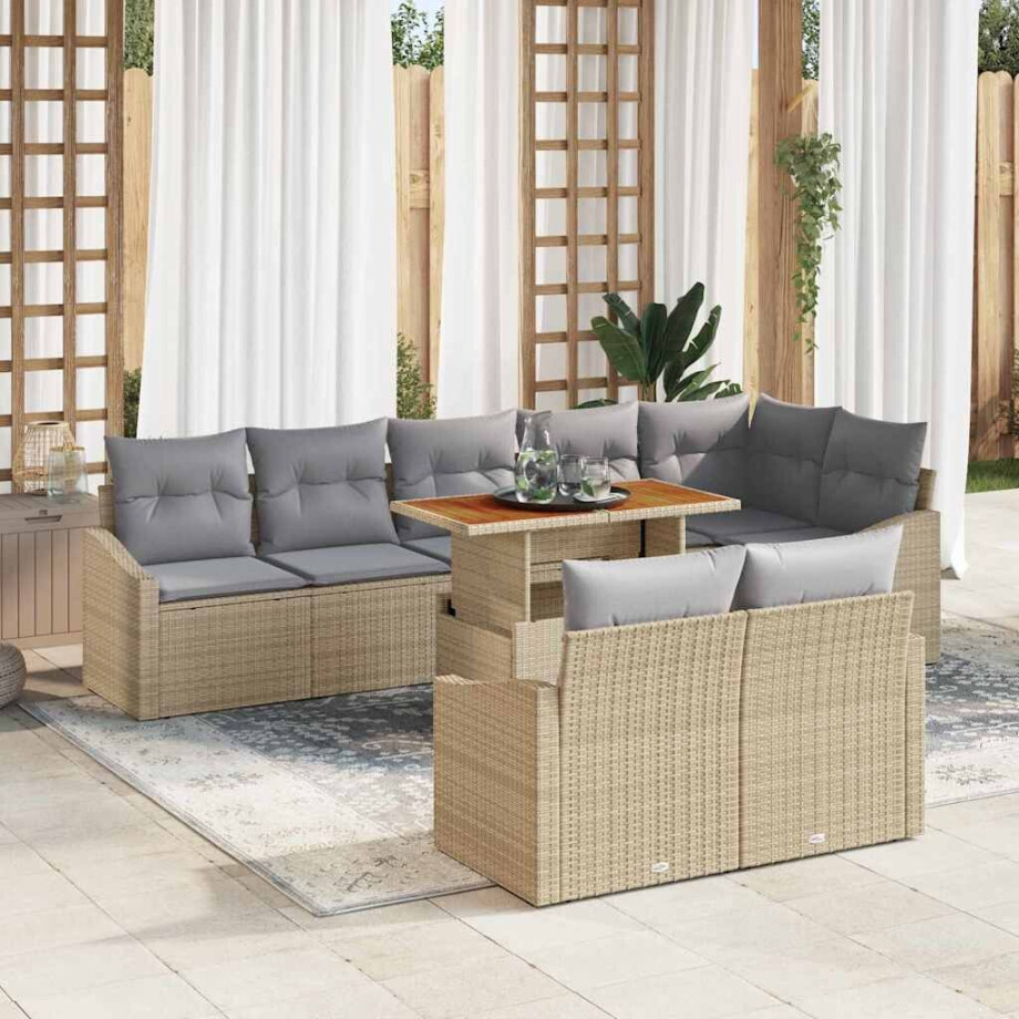 vidaXL Tuin Sofa Set met kussen met kussen 9 pcs Beige en Grijs afbeelding 1