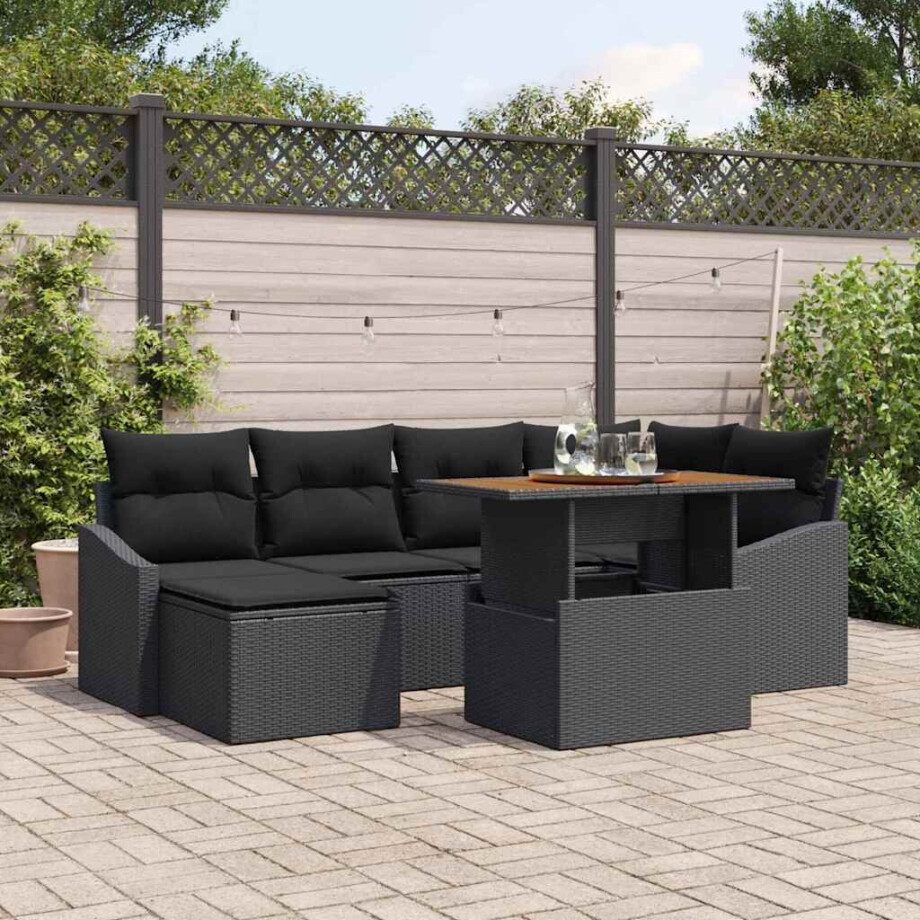vidaXL Tuin Eetset met kussen 7 pcs Zwart en Bruin afbeelding 1