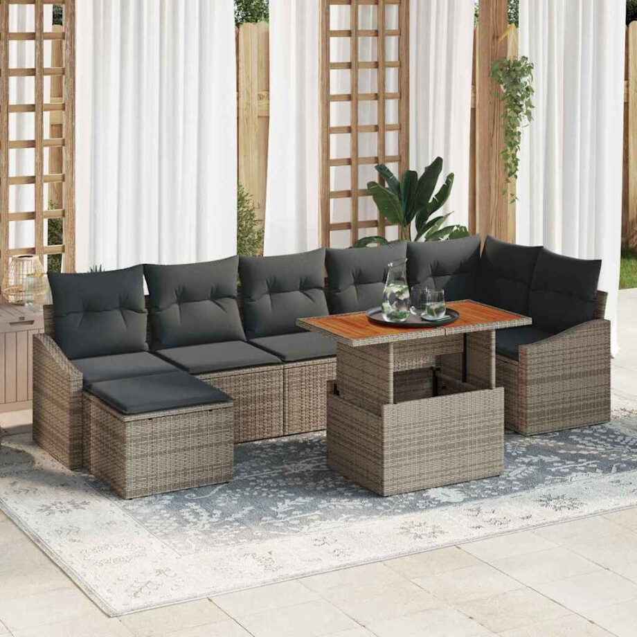 vidaXL Tuin Eetset met kussen 8 pcs Grijs en Bruin afbeelding 1