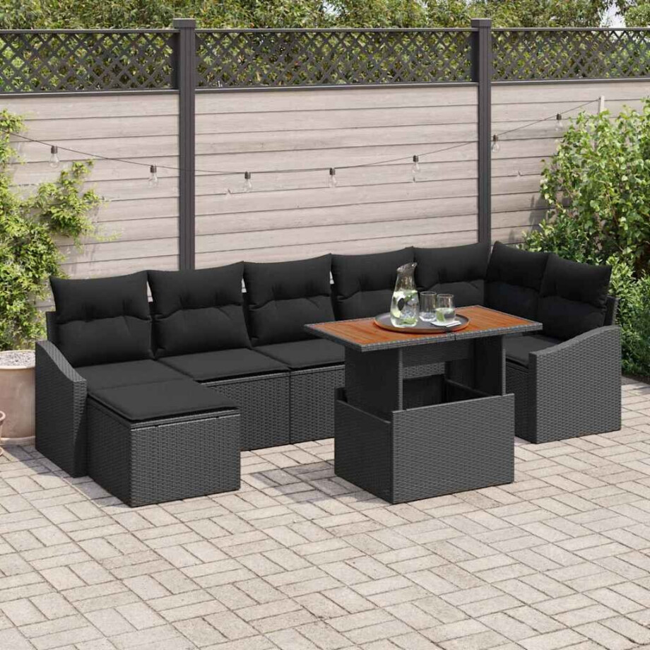vidaXL Tuin Eetset met kussen 8 pcs Zwart en Bruin afbeelding 1