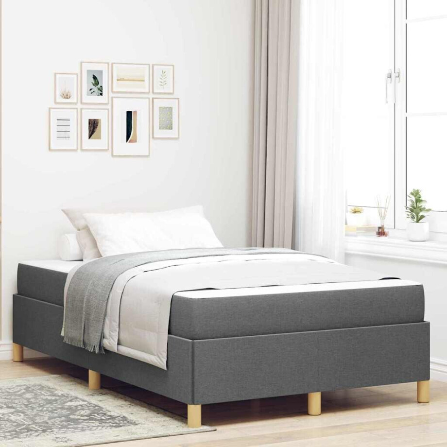 vidaXL Boxspring bed Anders Donkergrijs 120 x 190 cm Stof afbeelding 1
