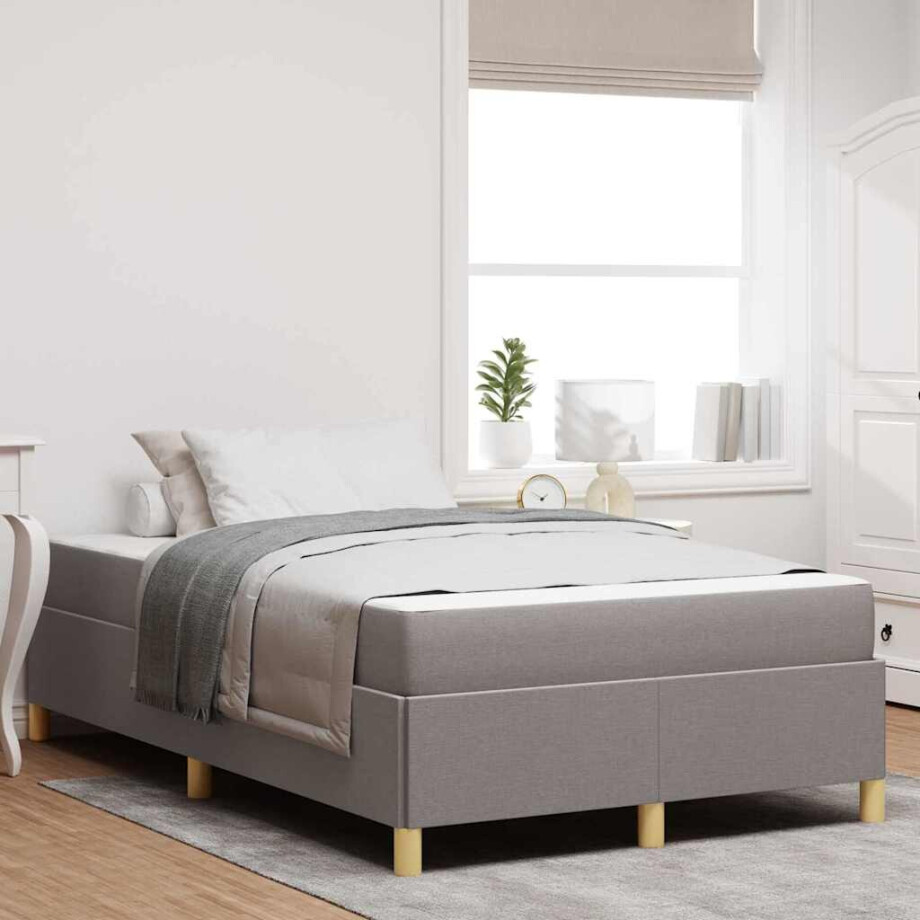 vidaXL Boxspring bed Anders Taupe en Wit 120 x 200 cm Stof afbeelding 1