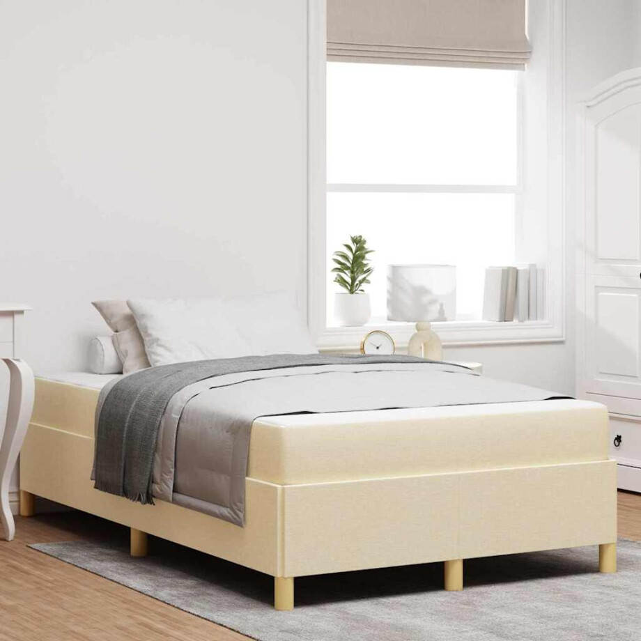 vidaXL Boxspring bed Anders Crème en Wit 120 x 200 cm Stof afbeelding 1