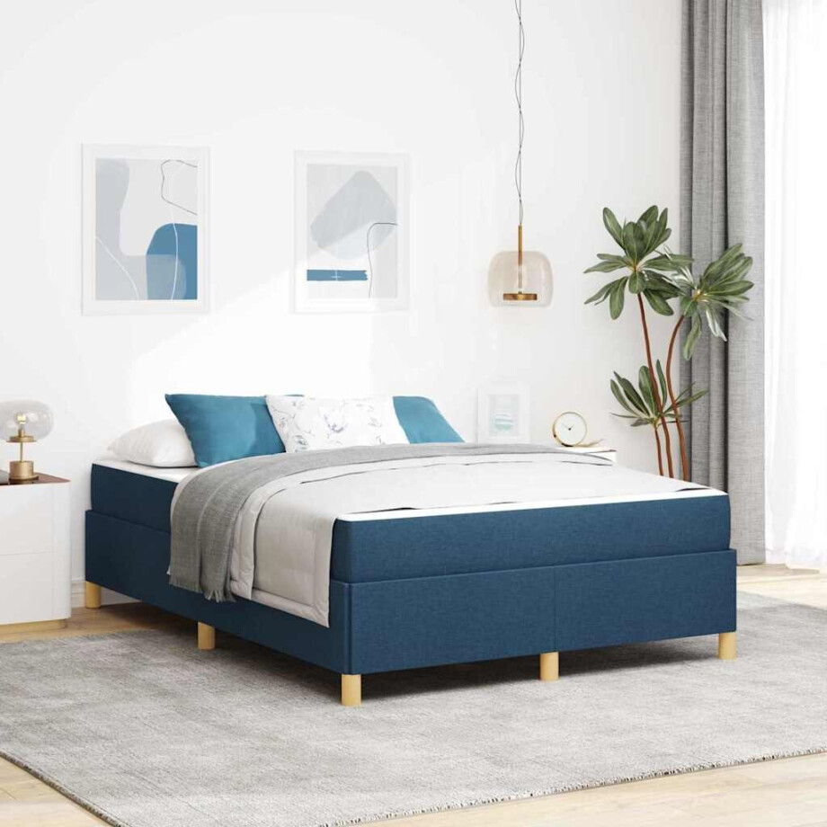vidaXL Boxspring bed Anders Blauw en Wit 140 x 190 cm Stof afbeelding 1