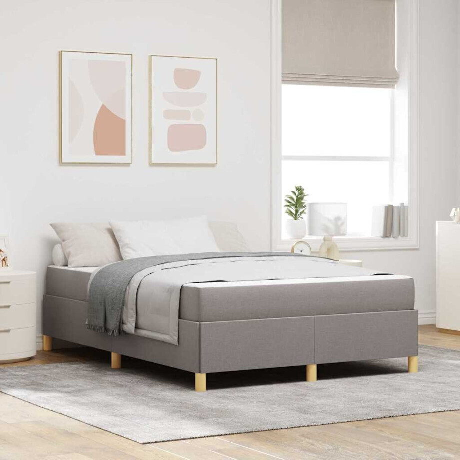 vidaXL Boxspring bed Anders Taupe en Wit 160 x 200 cm Stof afbeelding 1
