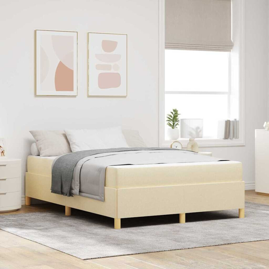 vidaXL Boxspring bed Anders Crème en Wit 160 x 200 cm Stof afbeelding 1