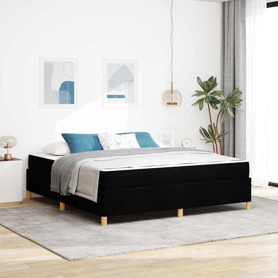 vidaXL Boxspring bed Anders Zwart en Wit en Zwart 180 x 200 cm Stof vidaXL Boxspring bed Anders Zwart en Wit en Zwart 180 x 200 cm Stof afbeelding 1