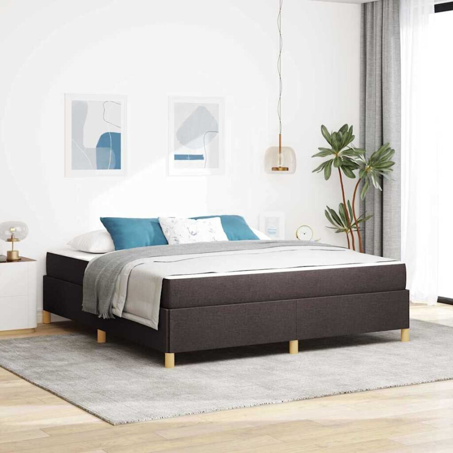 vidaXL Boxspring bed Anders Donkerbruin en Wit 180 x 200 cm Stof vidaXL Boxspring bed Anders Donkerbruin en Wit 180 x 200 cm Stof afbeelding 1