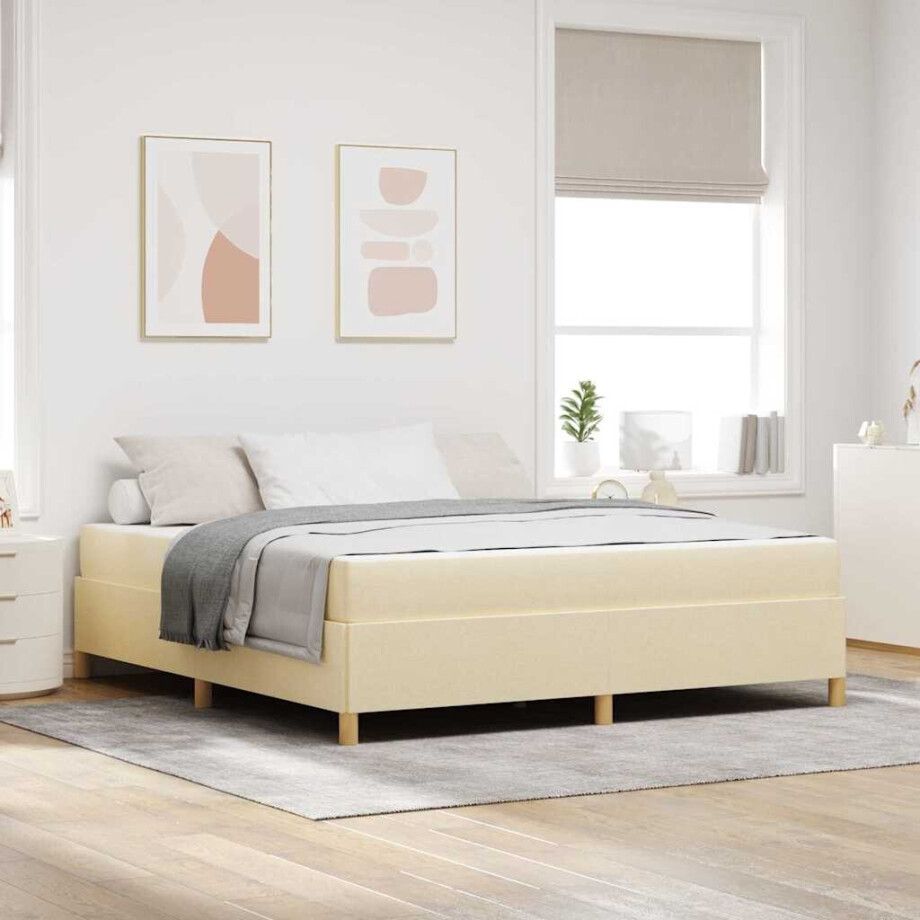 vidaXL Bedframe met matras Crème 180 x 200 cm Stof afbeelding 1