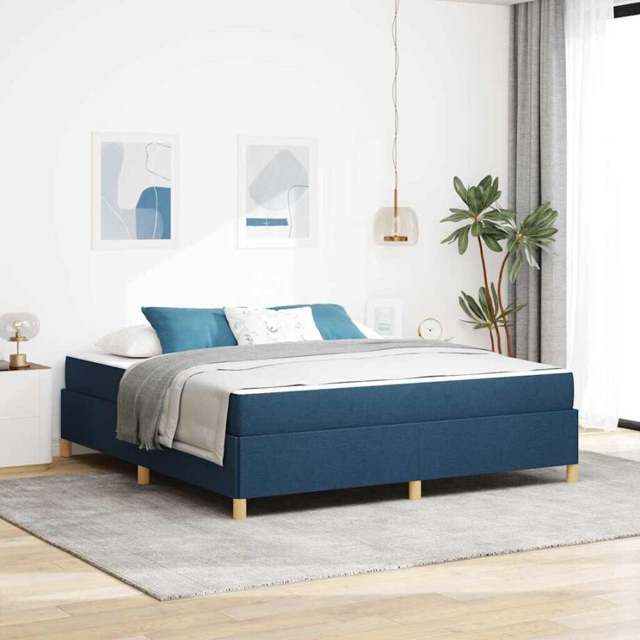 vidaXL Bedframe met matras Blauw 180 x 200 cm Stof vidaXL Bedframe met matras Blauw 180 x 200 cm Stof afbeelding 1