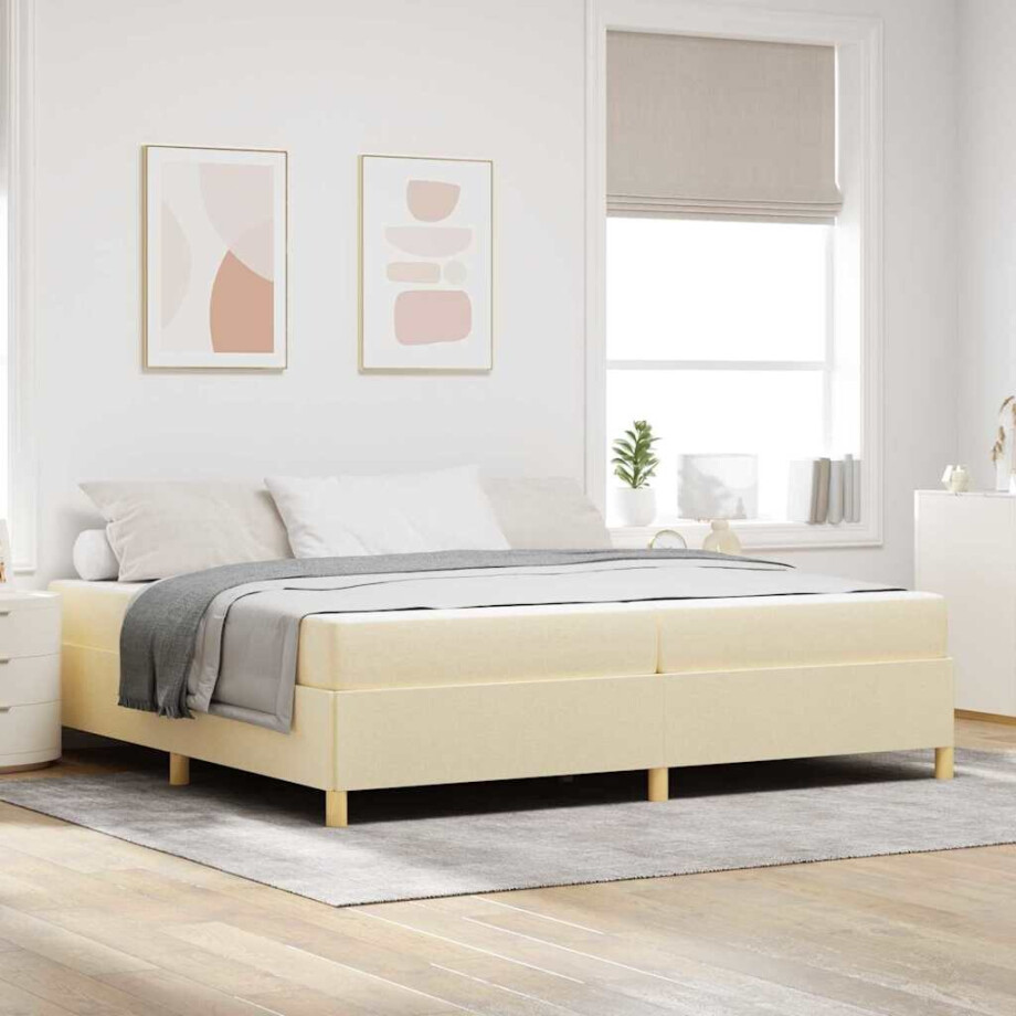 vidaXL Boxspring bed Anders Wit en Crème 200 x 200 cm Stof afbeelding 1