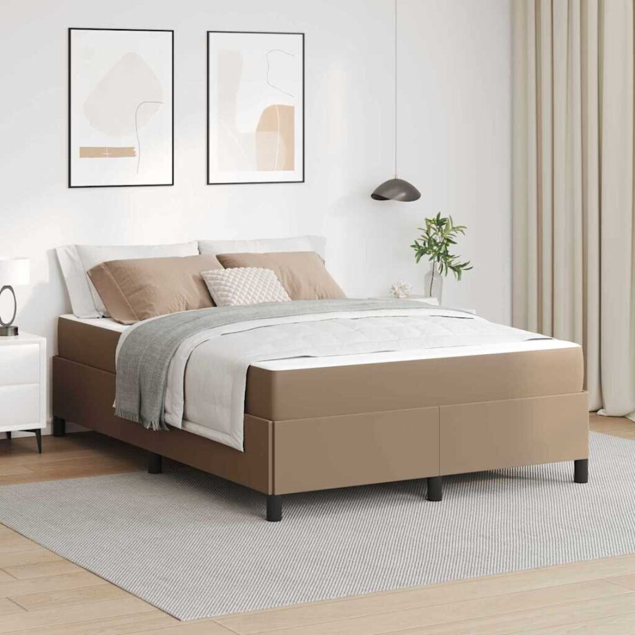 vidaXL Bedframe met matras Cappuccino 140 x 190 cm Stof afbeelding 1