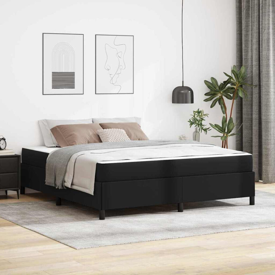 vidaXL Bedframe met matras Zwart 180 x 200 cm Stof afbeelding 1