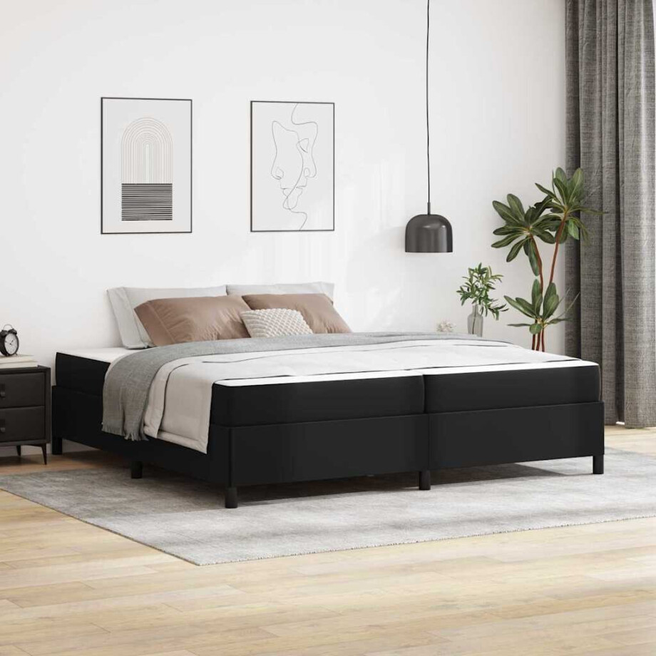 vidaXL Bedframe met matras Zwart 200 x 200 cm Kunstleer afbeelding 1