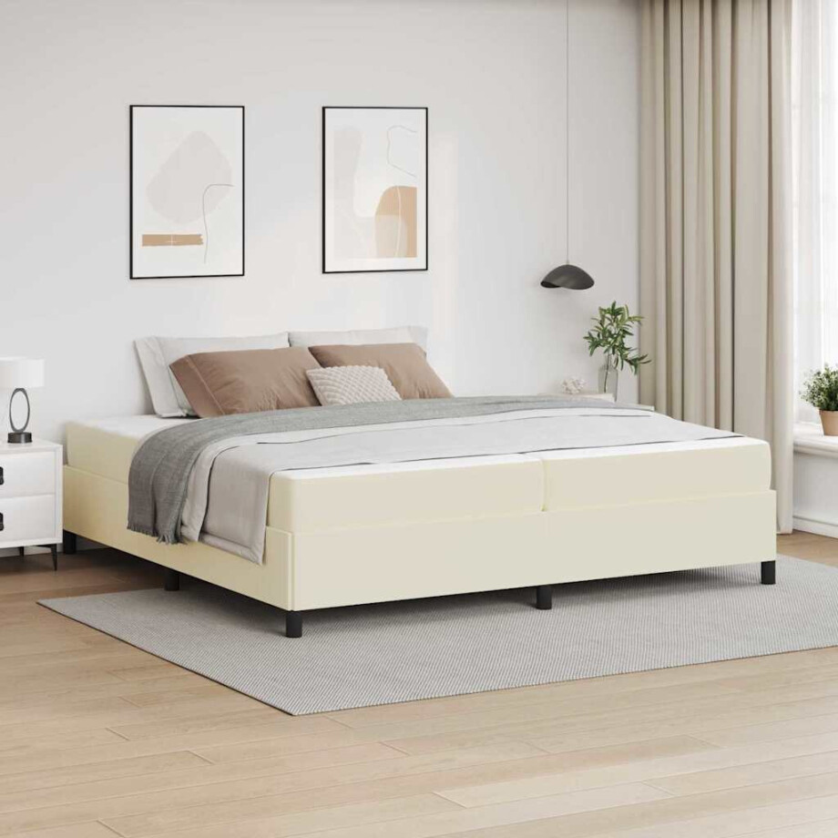 vidaXL Bedframe met matras met matras Crème 200 x 200 cm Kunstleer vidaXL Bedframe met matras met matras Crème 200 x 200 cm Kunstleer afbeelding 1