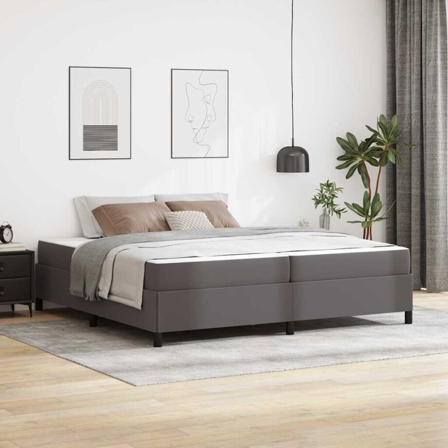 vidaXL Bedframe met matras Grijs 200 x 200 cm Kunstleer vidaXL Bedframe met matras Grijs 200 x 200 cm Kunstleer afbeelding 1