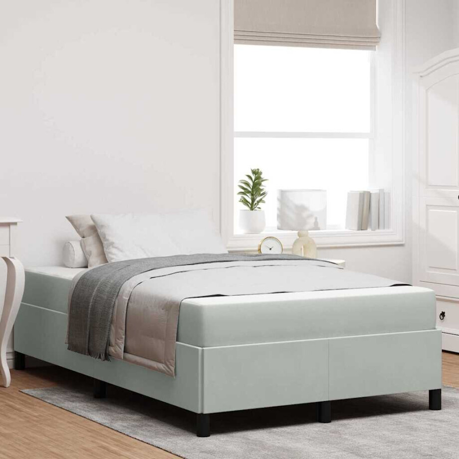 vidaXL Bedframe met matras Lichtgrijs 120 x 200 cm Stof afbeelding 1